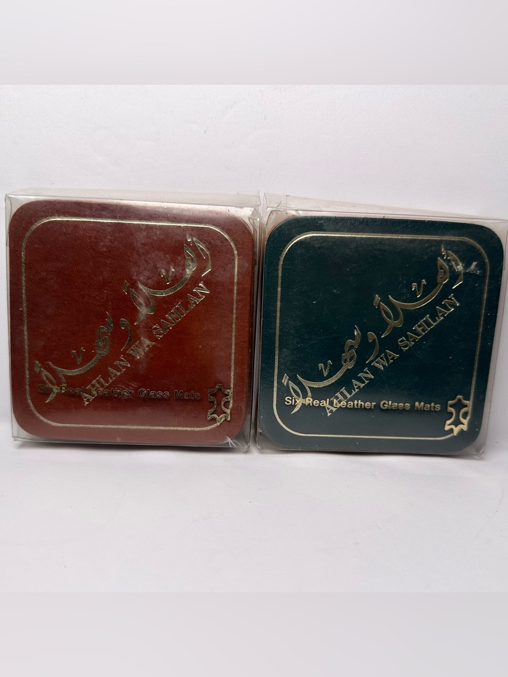 Arabic Real Leather Glass Mat Welcome Coasters-2 Sets-12 Total-NEW-From Lebanon